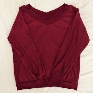 Burgundy V-Neck Long Sleeve Top